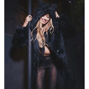 SpiritHoods Black Wolf Faux Fur Hood